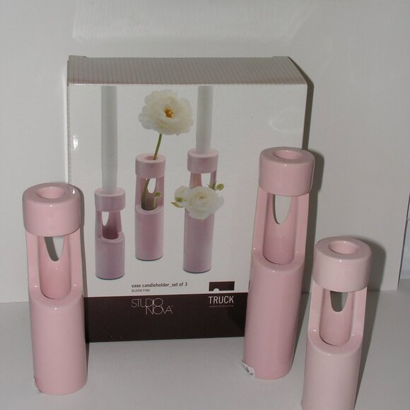 Mikasa Truck Bloom Set of 3 Vases Pink Ceramic - Picture 4 of 13